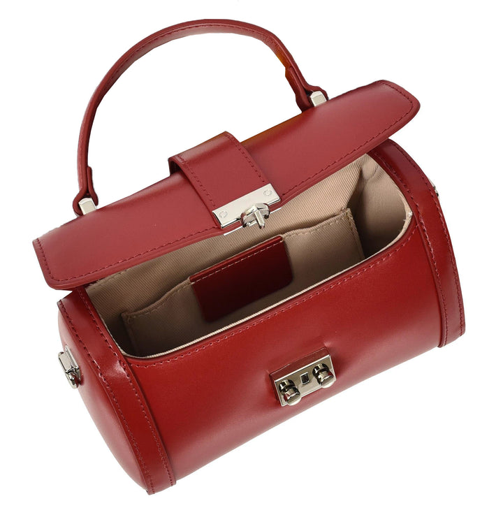 Women's Glazed Leather Handbag Mini Size Fashion Bag Top Handle HOL2613 Red