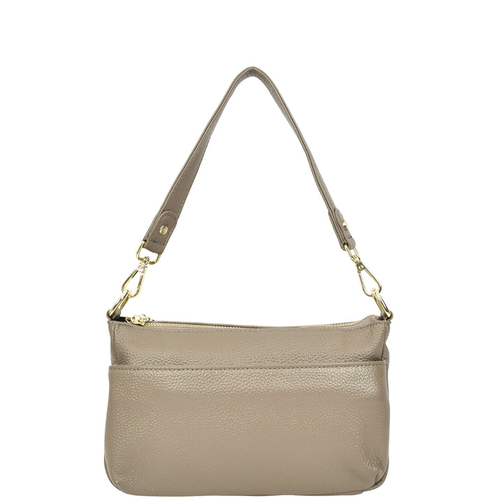 Womens Real Leather Shoulder Bag with Adjustable Strap Zelda Grey