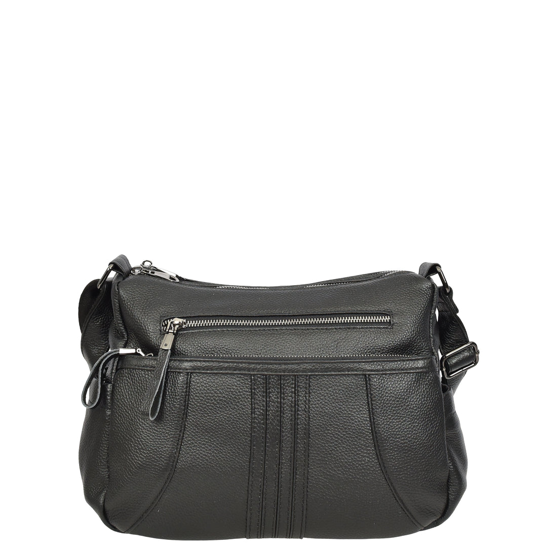 Womens Real Leather Classic Crossbody Messenger Shoulder Bag Alba Black