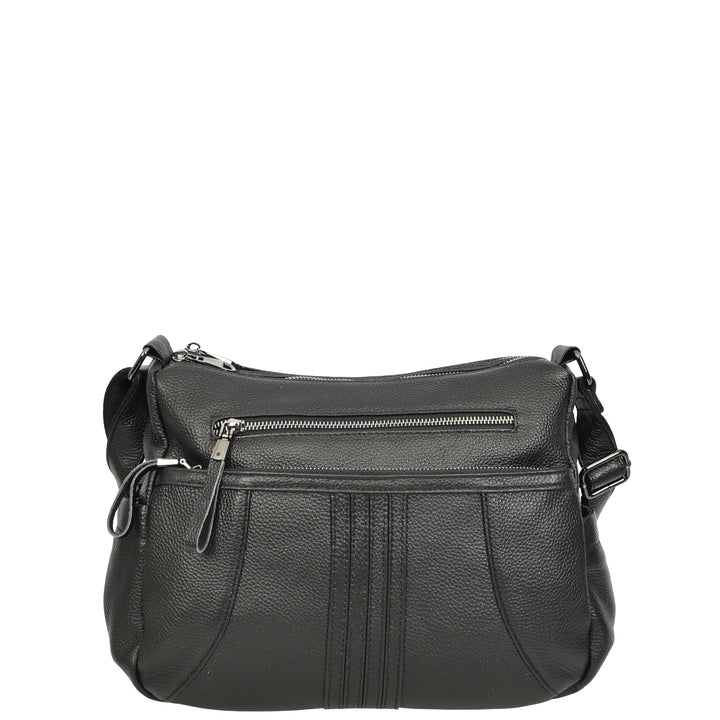 Womens Real Leather Classic Crossbody Messenger Shoulder Bag Alba Black