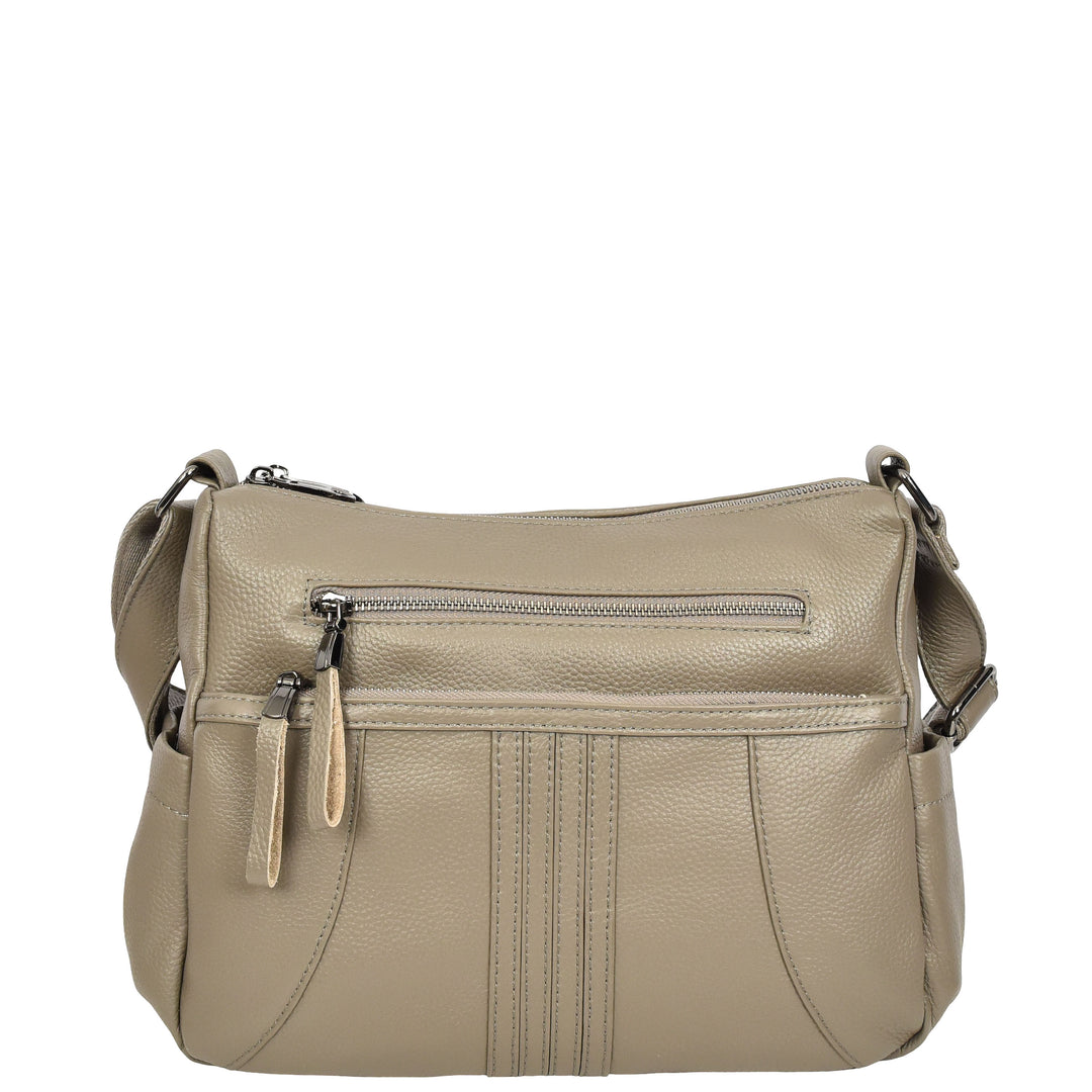 Womens Real Leather Classic Crossbody Messenger Shoulder Bag Alba Grey