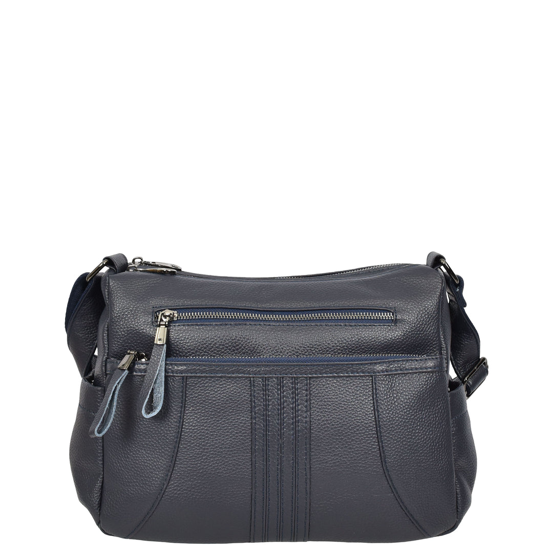Womens Real Leather Classic Crossbody Messenger Shoulder Bag Alba Navy