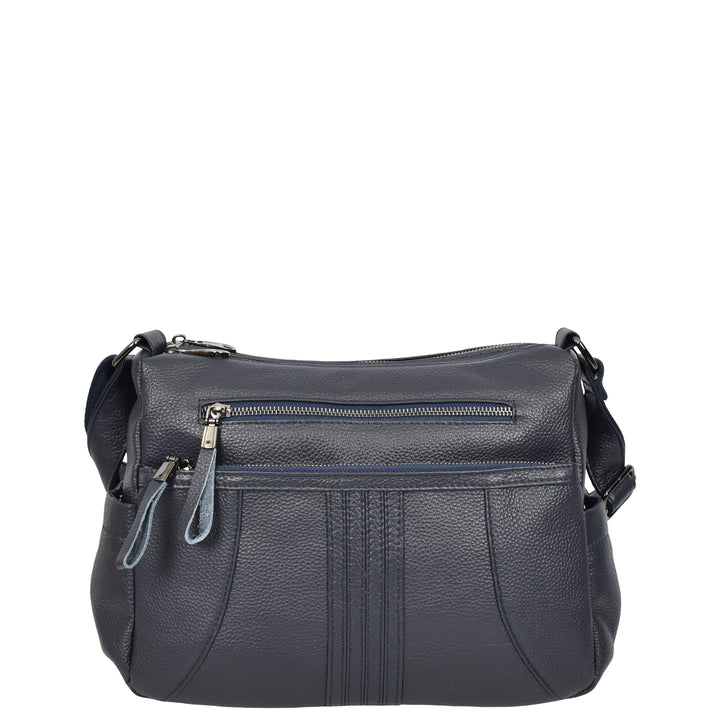Womens Real Leather Classic Crossbody Messenger Shoulder Bag Alba Navy