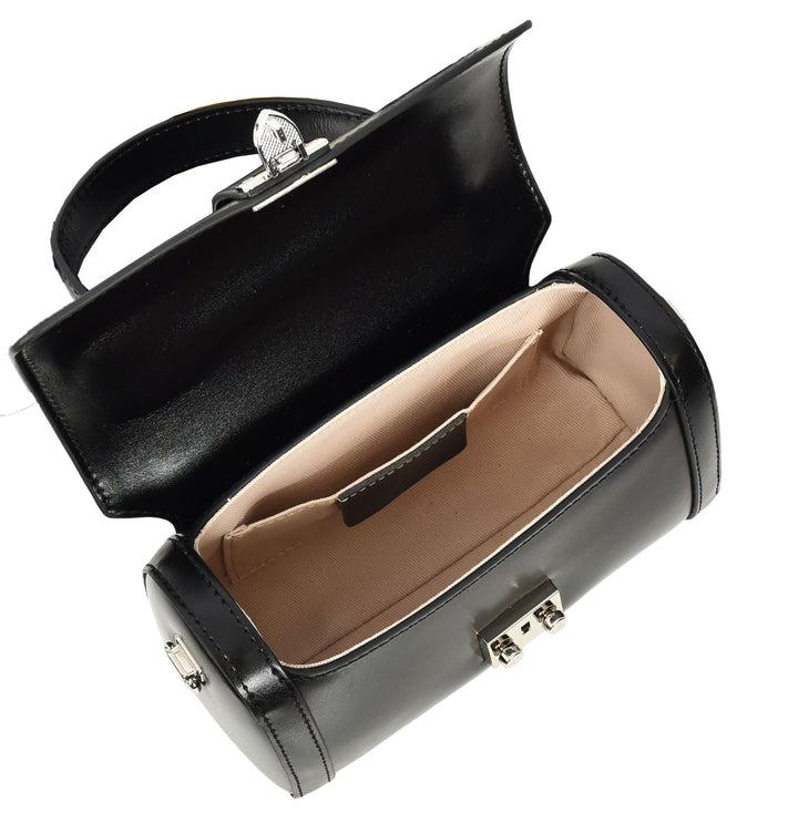Women's Glazed Leather Handbag Mini Size Fashion Bag Top Handle HOL2613 Black