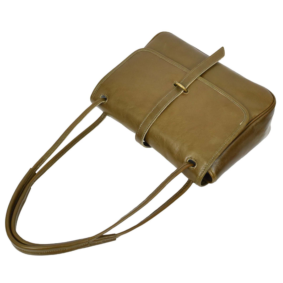 Womens Real Leather Shoulder Bag Classic Mid Size Handbag Simone Olive Green-5
