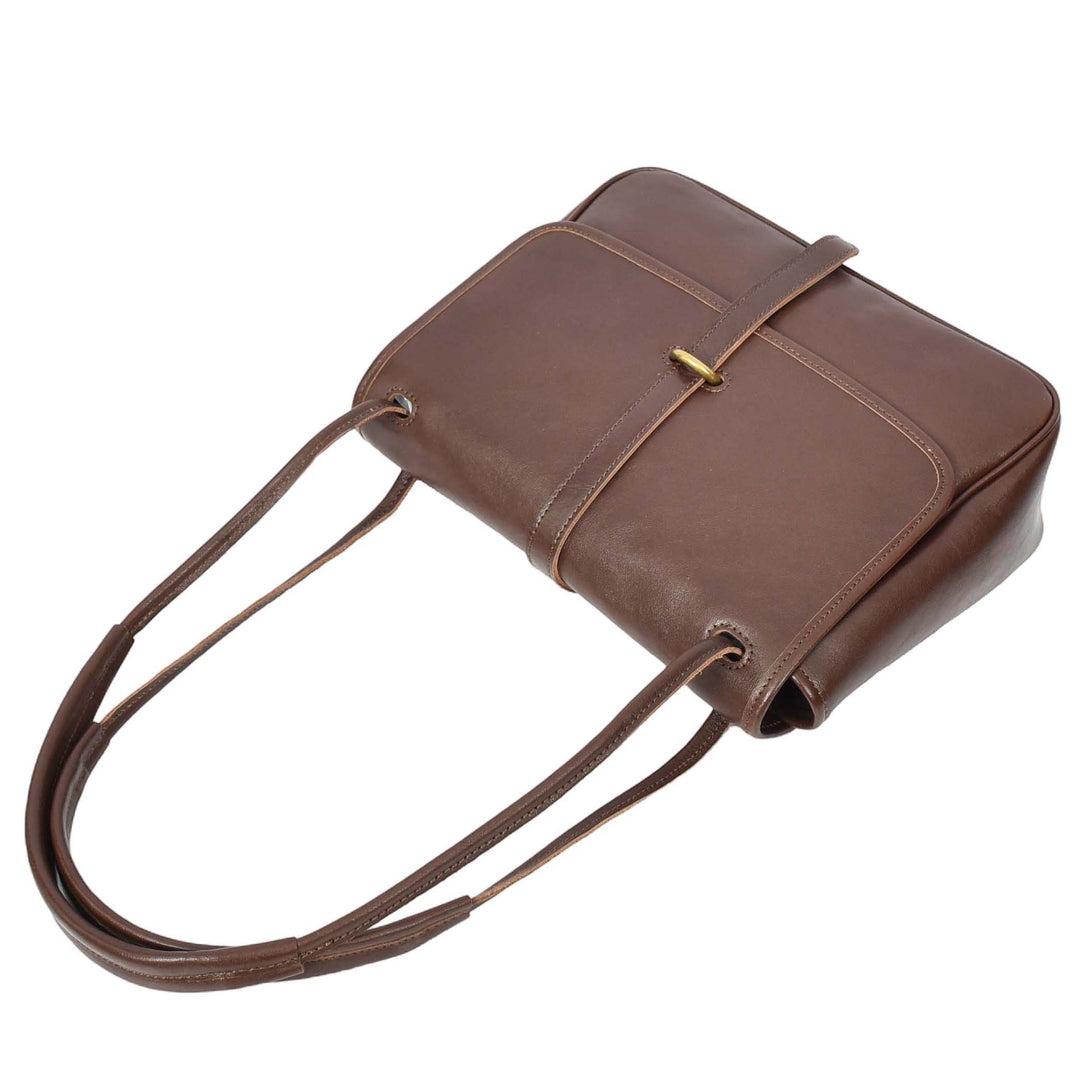 Womens Real Leather Shoulder Bag Classic Mid Size Handbag Simone Brown-5