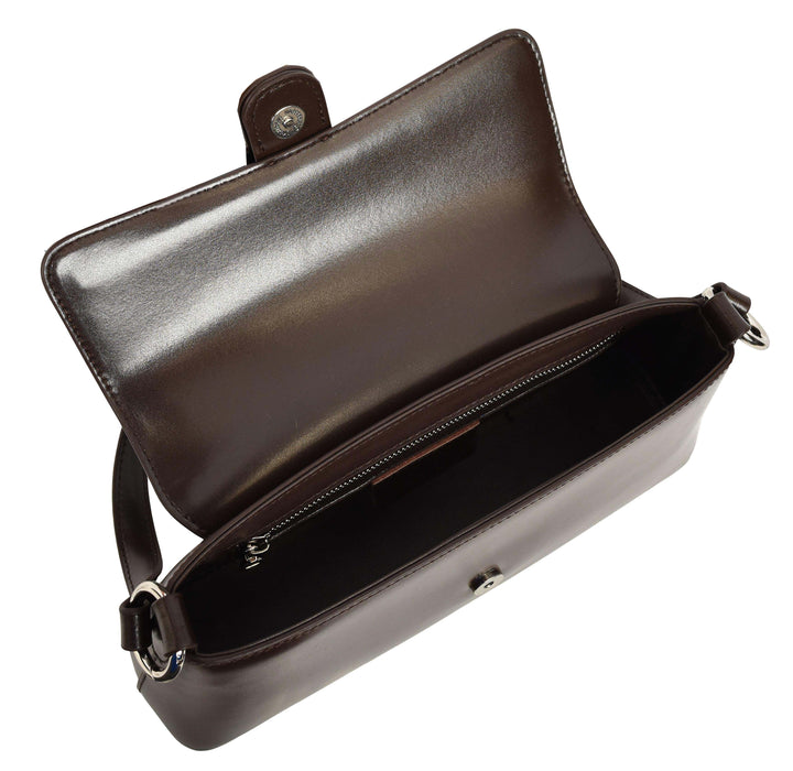 Women's Glazed Leather Small Handbag 2-in-1 Style Xyla Brown