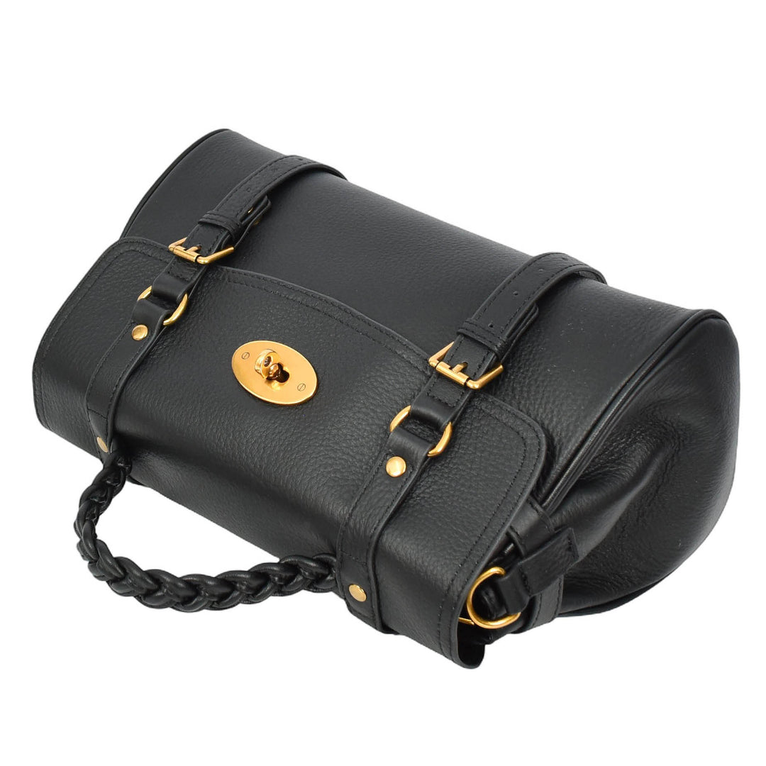 Womens Real Leather Handbag Classic Satchel Top-Handle Style Greta Black-5