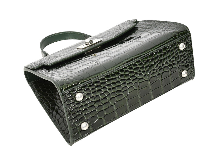 Women's Leather Structured Top Handle Handbag with Shoulder Strap HOL8617 Green