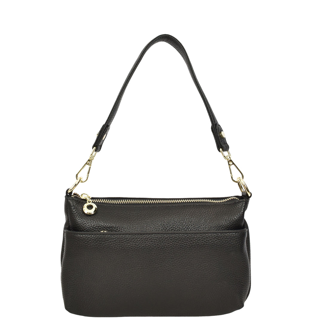 Womens Real Leather Shoulder Bag with Adjustable Strap Zelda Black