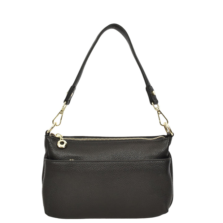 Womens Real Leather Shoulder Bag with Adjustable Strap Zelda Black
