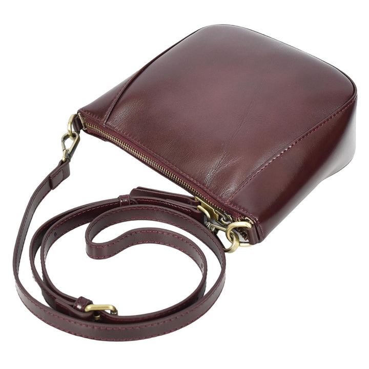 Womens Real Leather Cross Body Bag Small Size Sling Pouch Catherine Burgundy-7
