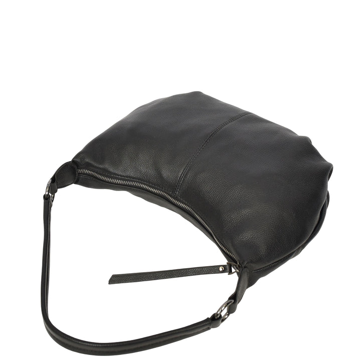 Womens Real Leather Shoulder Bag 2-in-1 Cross Body Casual Style Hobo Callie Black