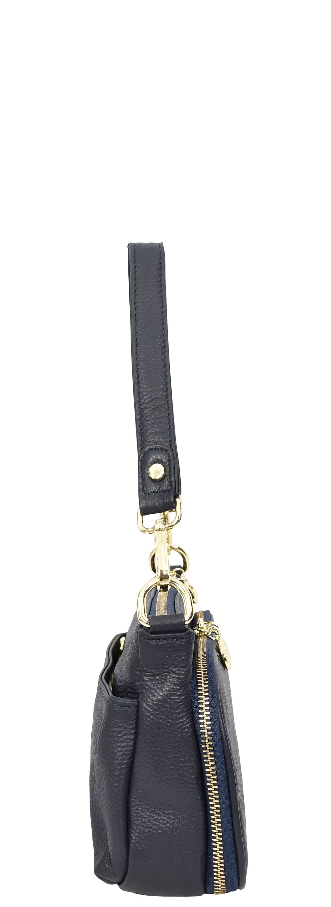 Womens Real Leather Shoulder Bag with Adjustable Strap Zelda Navy