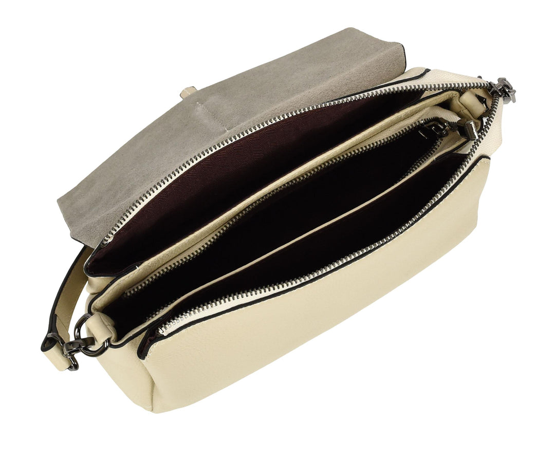 Women's Premium Leather Shoulder Bag 2-in-1 Style Handbag  Zelia Off-White