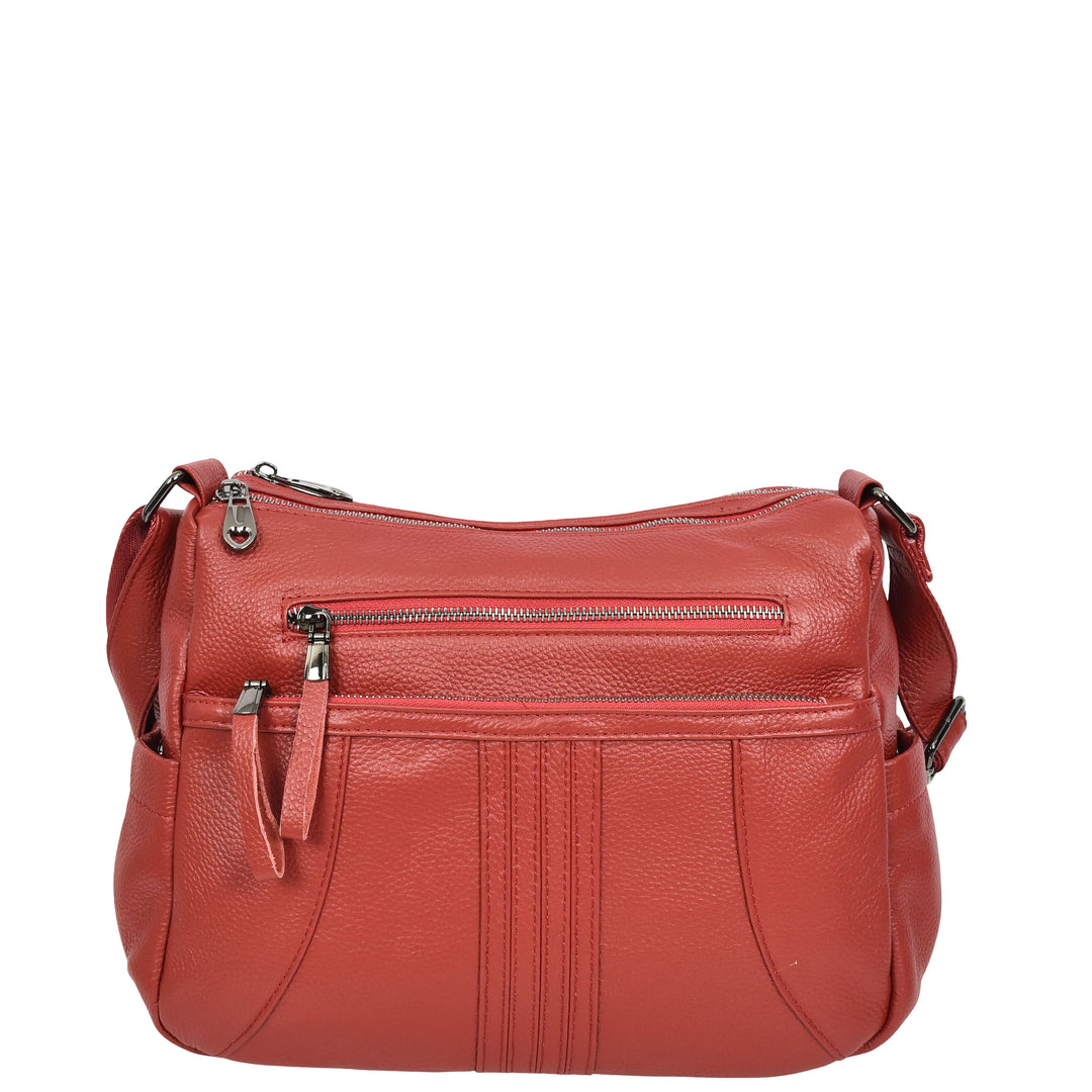 Womens Real Leather Classic Crossbody Messenger Shoulder Bag Alba Red
