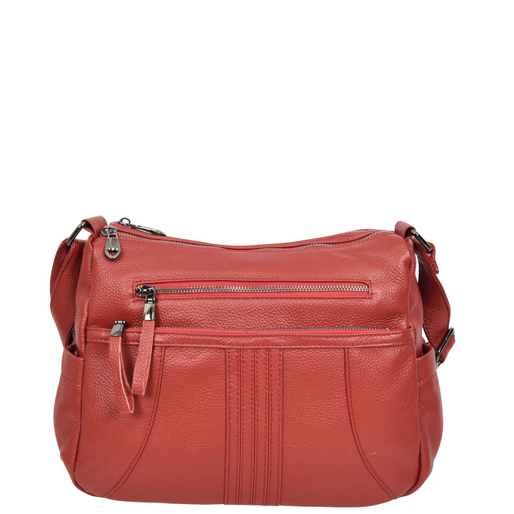 Womens Real Leather Classic Crossbody Messenger Shoulder Bag Alba Red