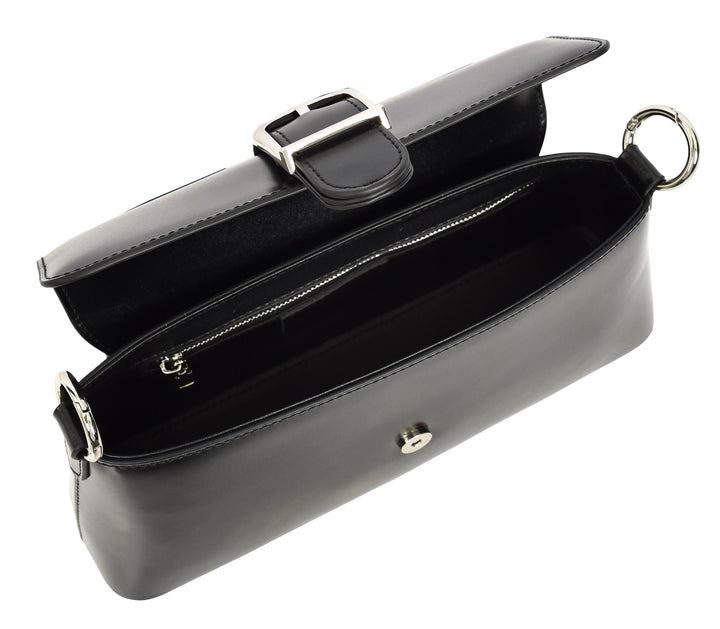 Women's Glazed Leather Small Handbag 2-in-1 Style Xyla Black
