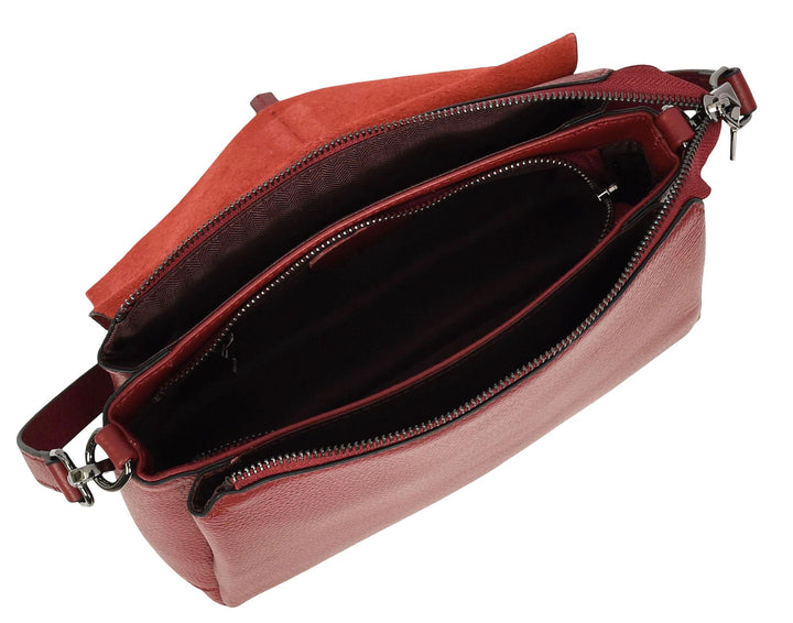 Women's Premium Leather Shoulder Bag 2-in-1 Style Handbag  Zelia Red