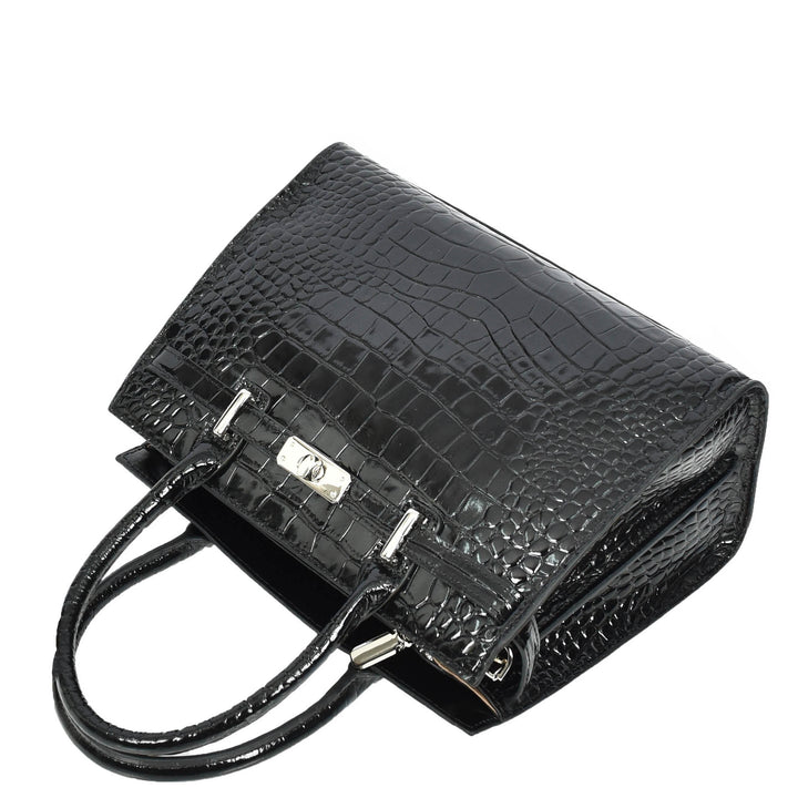 Women Real Leather Handbag Mid Size Organiser Top-Handle Handbag Noelle Black-7