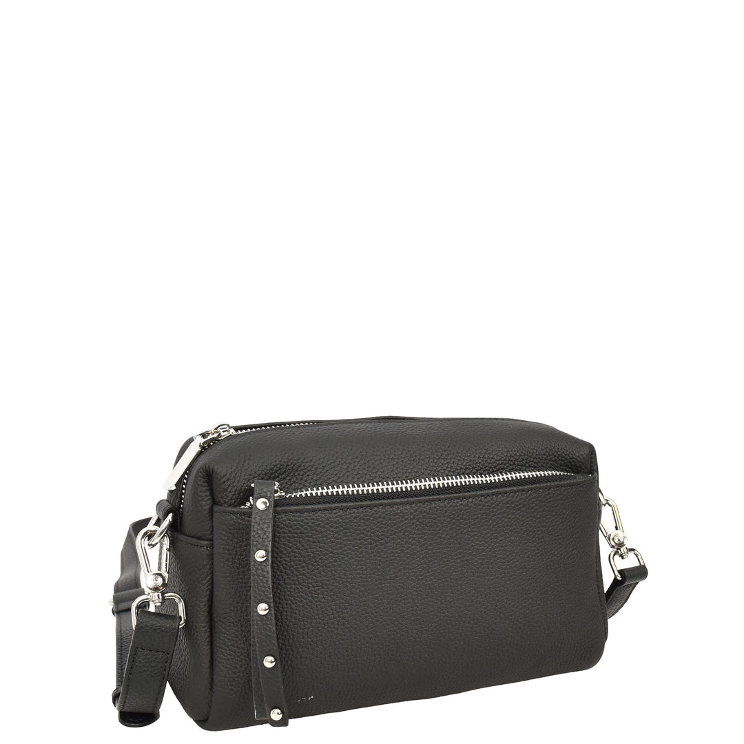 Womens Real Leather Small Shoulder Crossbody Bag Casual Pouch Zeno Black