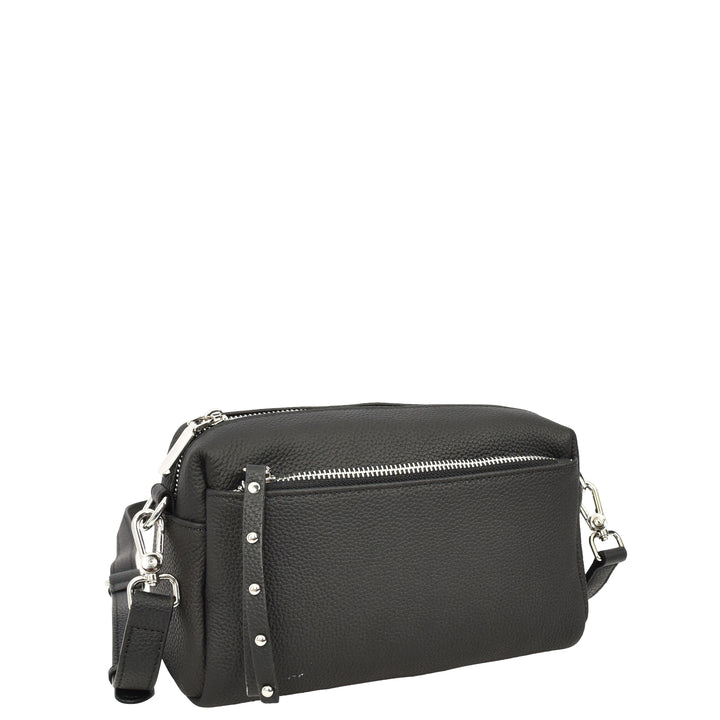 Womens Real Leather Small Shoulder Crossbody Bag Casual Pouch Zeno Black