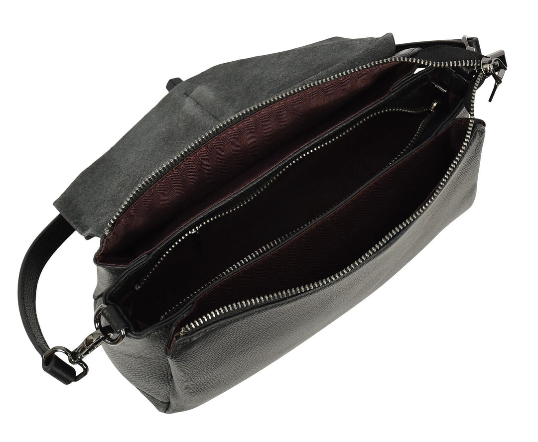 Women's Premium Leather Shoulder Bag 2-in-1 Style Handbag  Zelia Black