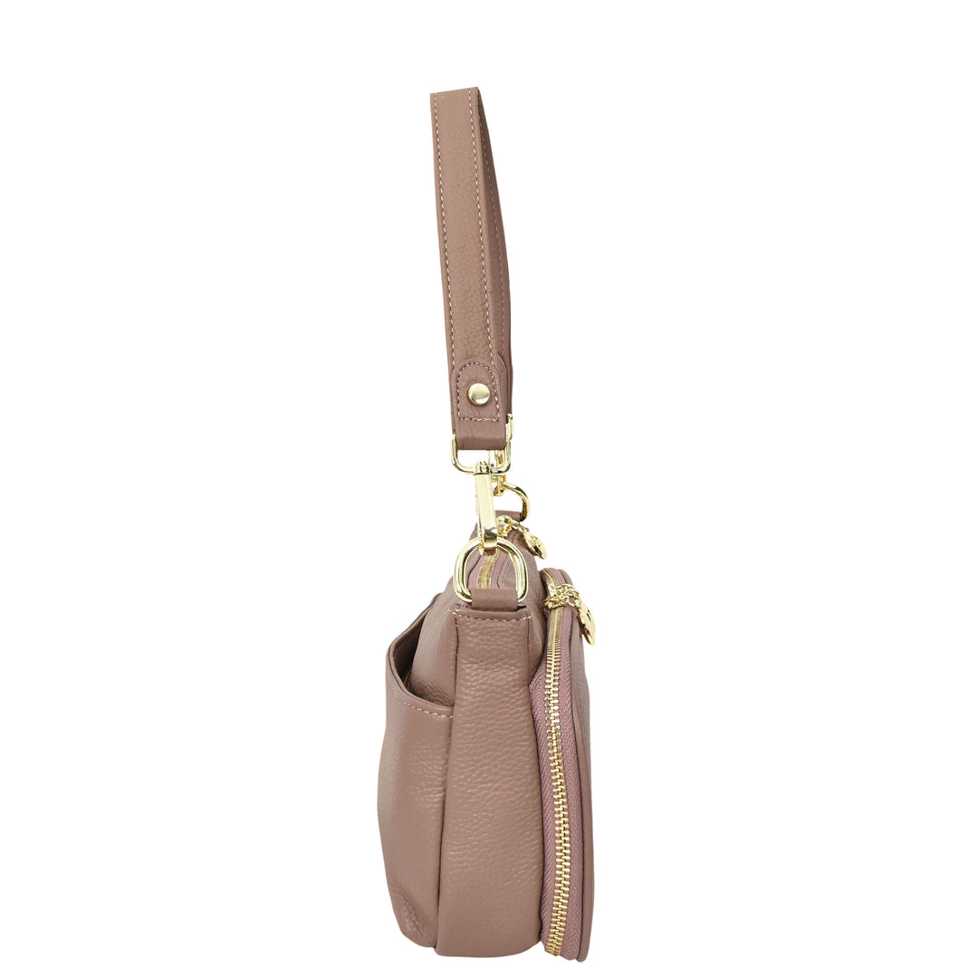 Womens Real Leather Shoulder Bag with Adjustable Strap Zelda Lilac