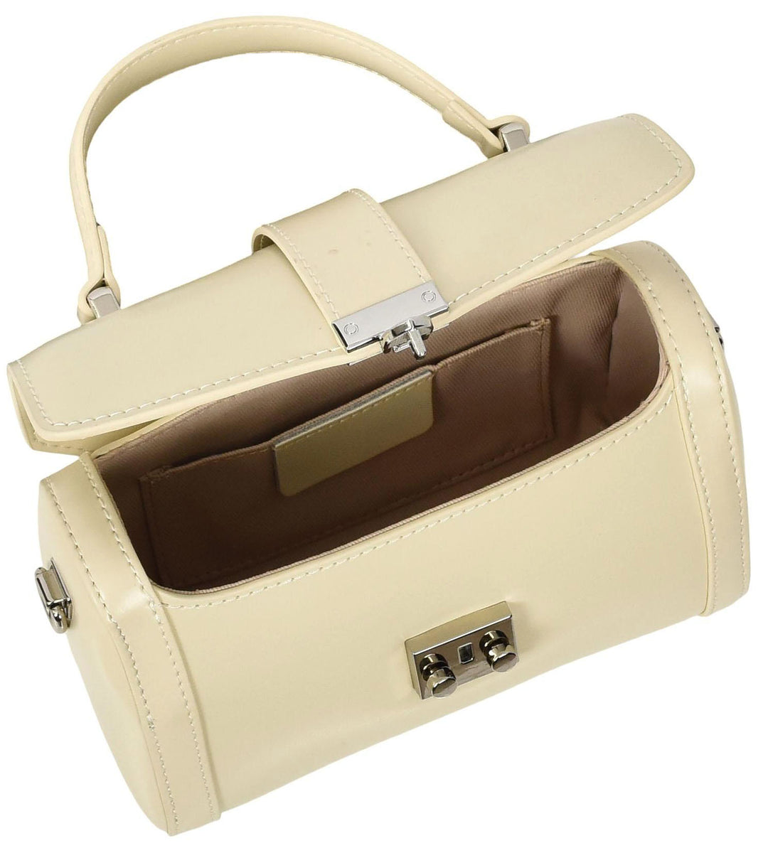 Women's Glazed Leather Handbag Mini Size Fashion Bag Top Handle HOL2613 Off-White