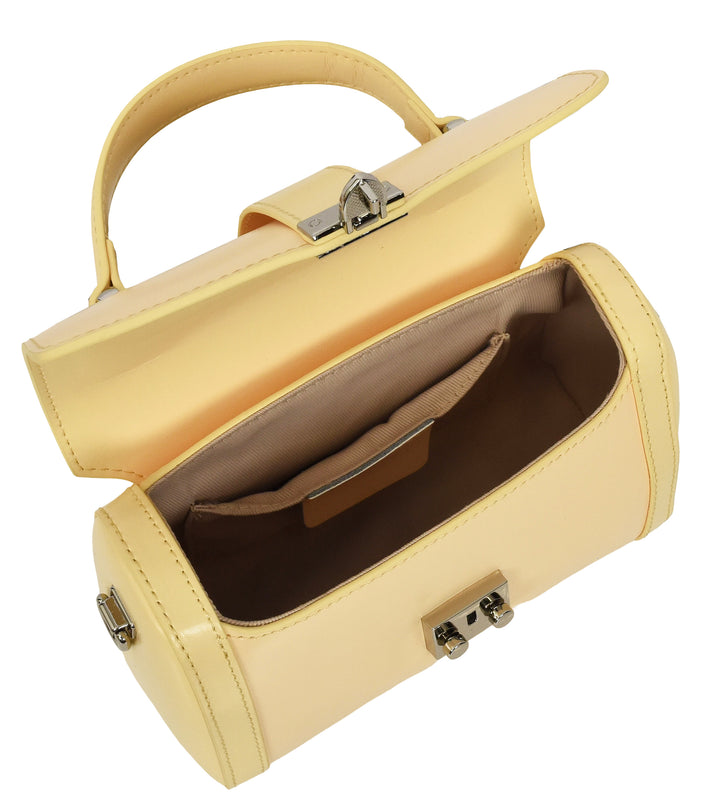 Women's Glazed Leather Handbag Mini Size Fashion Bag Top Handle HOL2613 Yellow