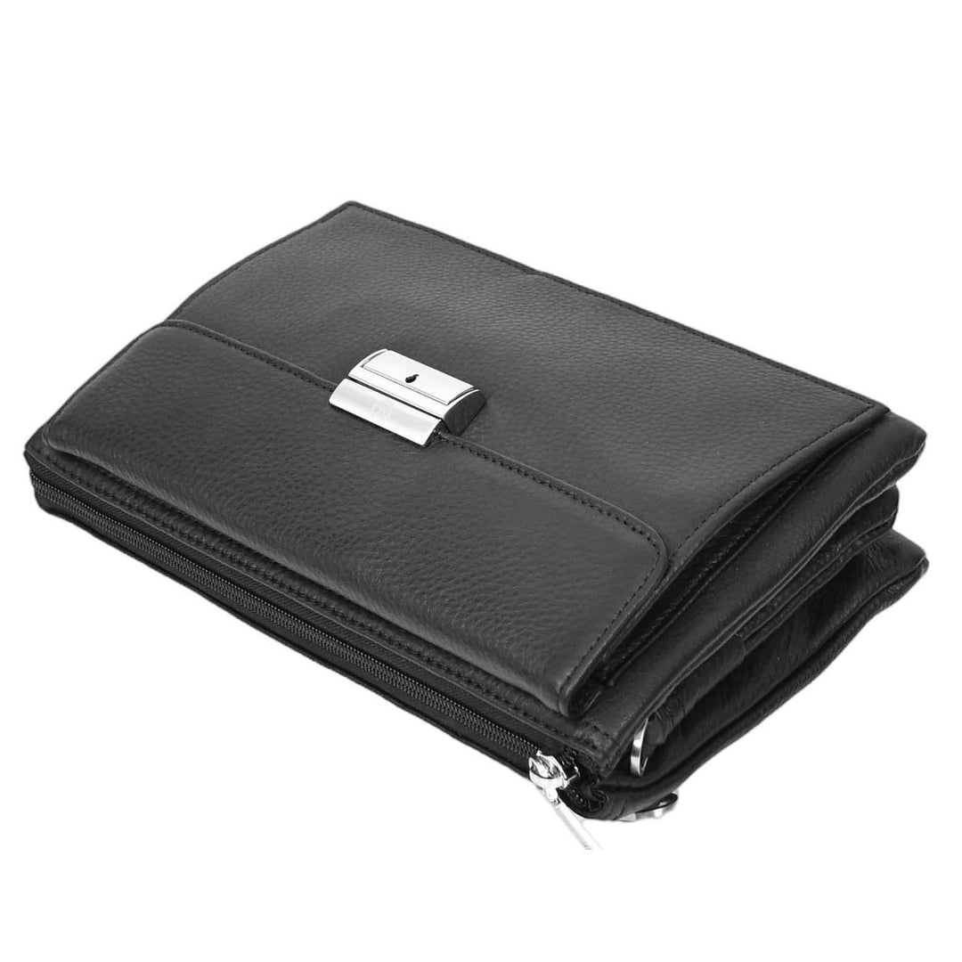 Mens Real Leather Clutch Organiser Multi Compartment Wrist Bag Jerez Black-7