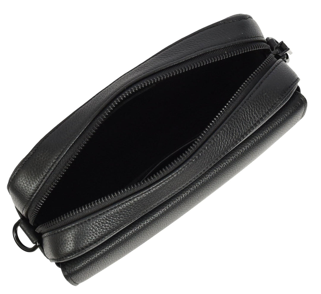 Men's Real Leather Crossbody Flight Bag Adjustable Strap Sandy Black
