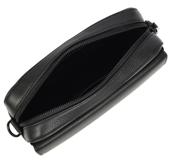 Men's Real Leather Crossbody Flight Bag Adjustable Strap Sandy Black