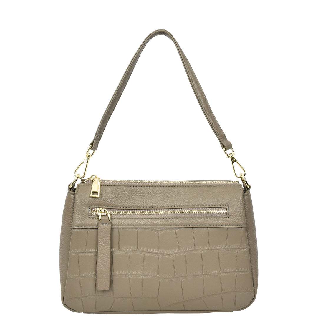 Womens Real Leather Shoulder Handbag Croc-Print Design Everyday Bag Edlyn Grey