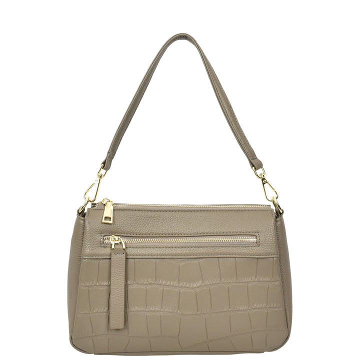 Womens Real Leather Shoulder Handbag Croc-Print Design Everyday Bag Edlyn Grey