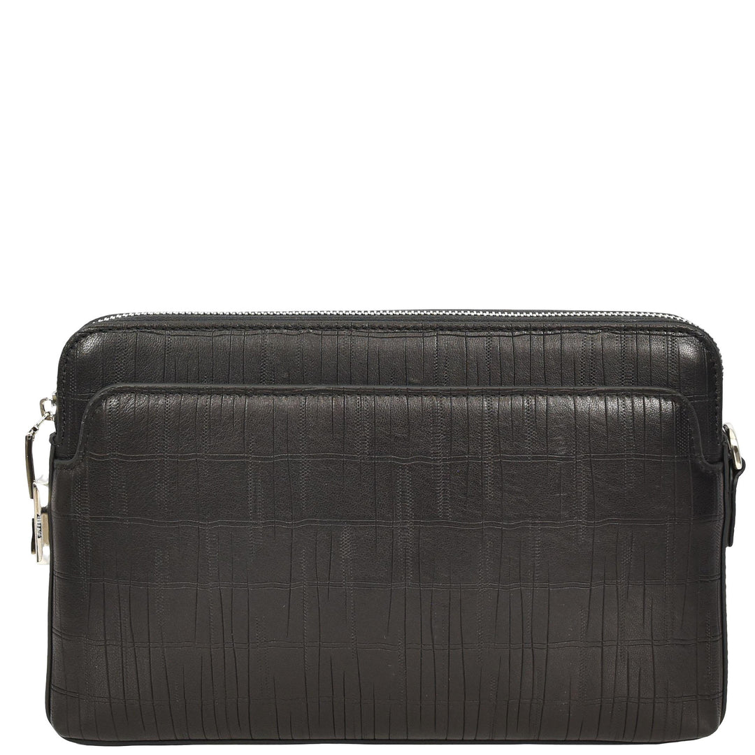 Wrist Bag Croc-Print Embossed Leather Clutch Organiser with Digit Lock HOL1049 Black