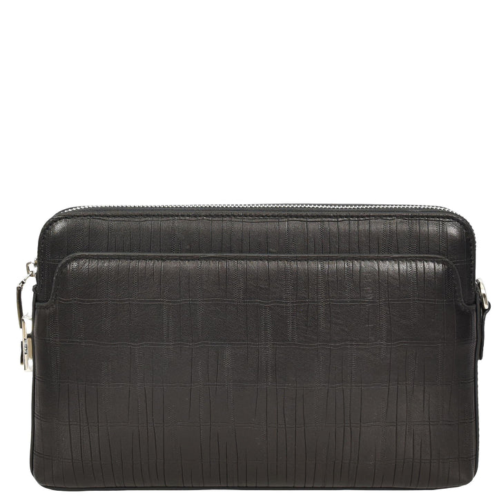 Wrist Bag Croc-Print Embossed Leather Clutch Organiser with Digit Lock HOL1049 Black
