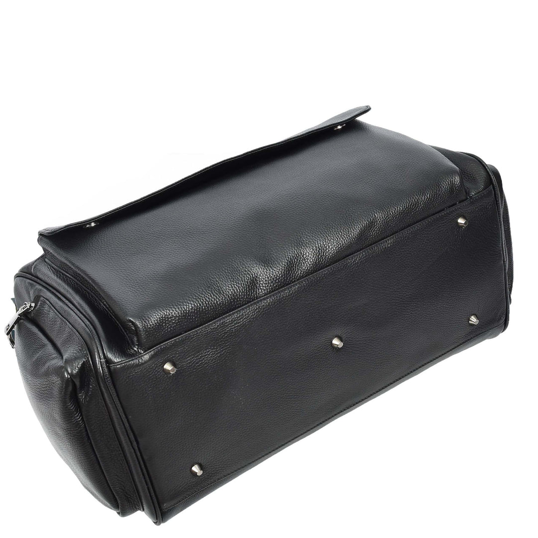 Real Leather Holdall Large Size Travel Weekend Organiser Bag Tunis Black