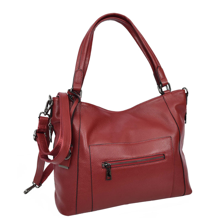 Womens Leather Tote Shoulder Handbag Evelyn Red-8