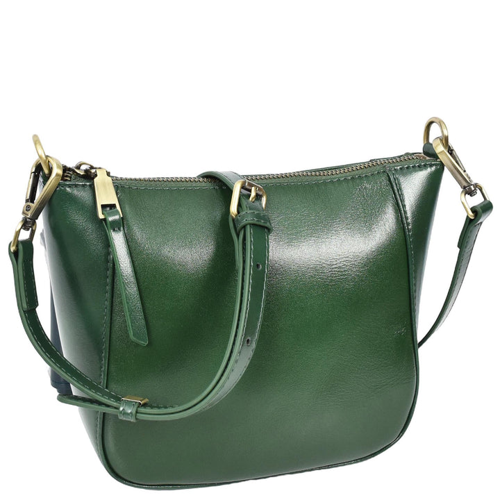 Womens Real Leather Cross Body Bag Small Size Sling Pouch Catherine Green-2