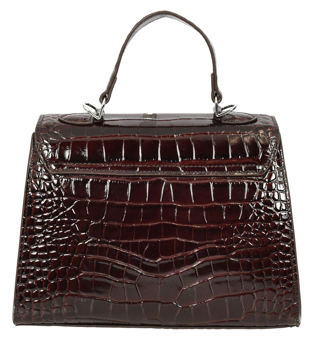Women's Leather Structured Top Handle Handbag with Shoulder Strap HOL8617 Coffee
