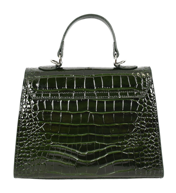 Women's Leather Structured Top Handle Handbag with Shoulder Strap HOL8617 Green