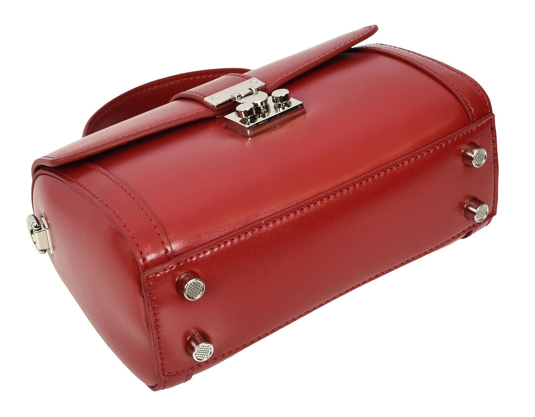 Women's Glazed Leather Handbag Mini Size Fashion Bag Top Handle HOL2613 Red