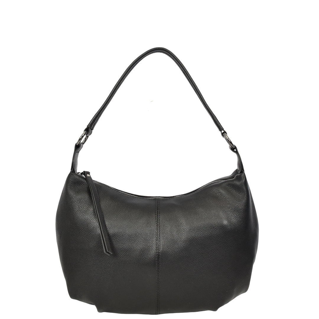 Womens Real Leather Shoulder Bag 2-in-1 Cross Body Casual Style Hobo Callie Black