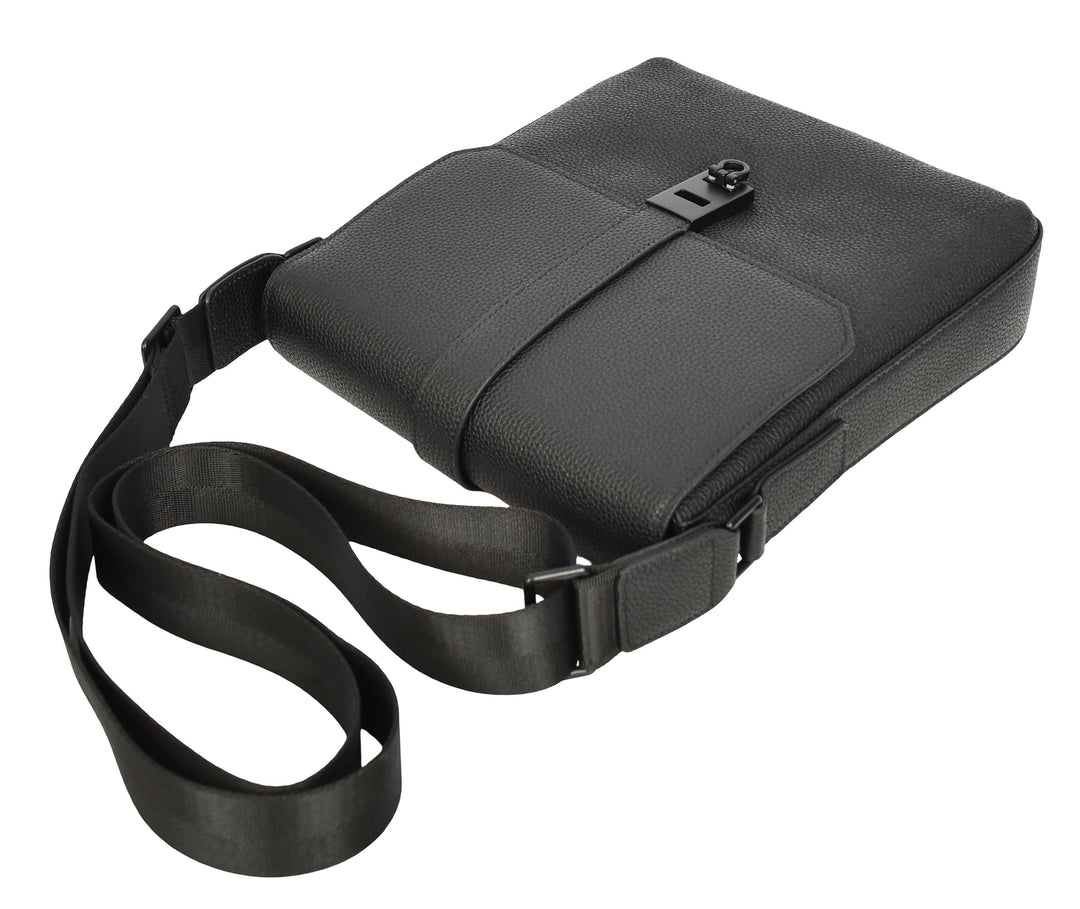 Men's Real Leather Crossbody Messenger Bag Elian Black