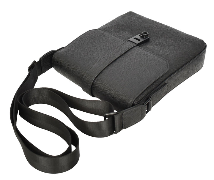 Men's Real Leather Crossbody Messenger Bag Elian Black