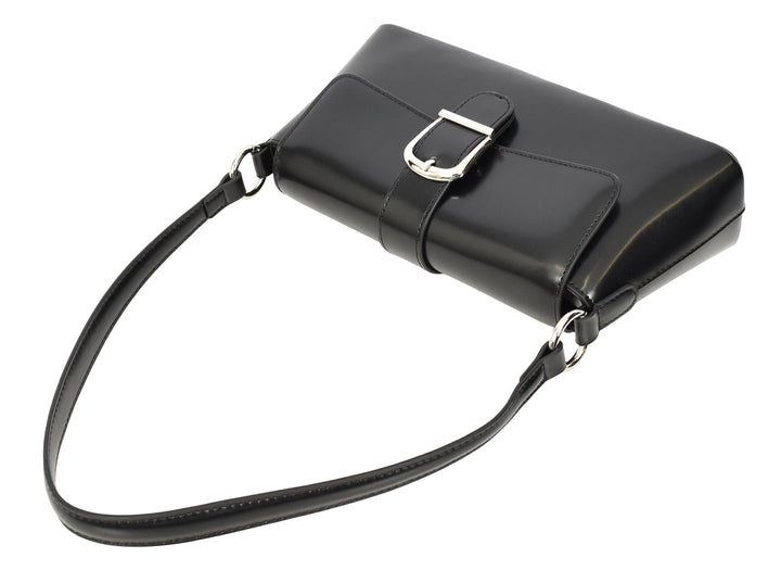 Women's Glazed Leather Small Handbag 2-in-1 Style Xyla Black