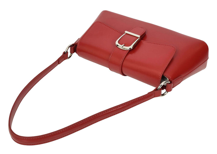 Women's Glazed Leather Small Handbag 2-in-1 Style Xyla Red