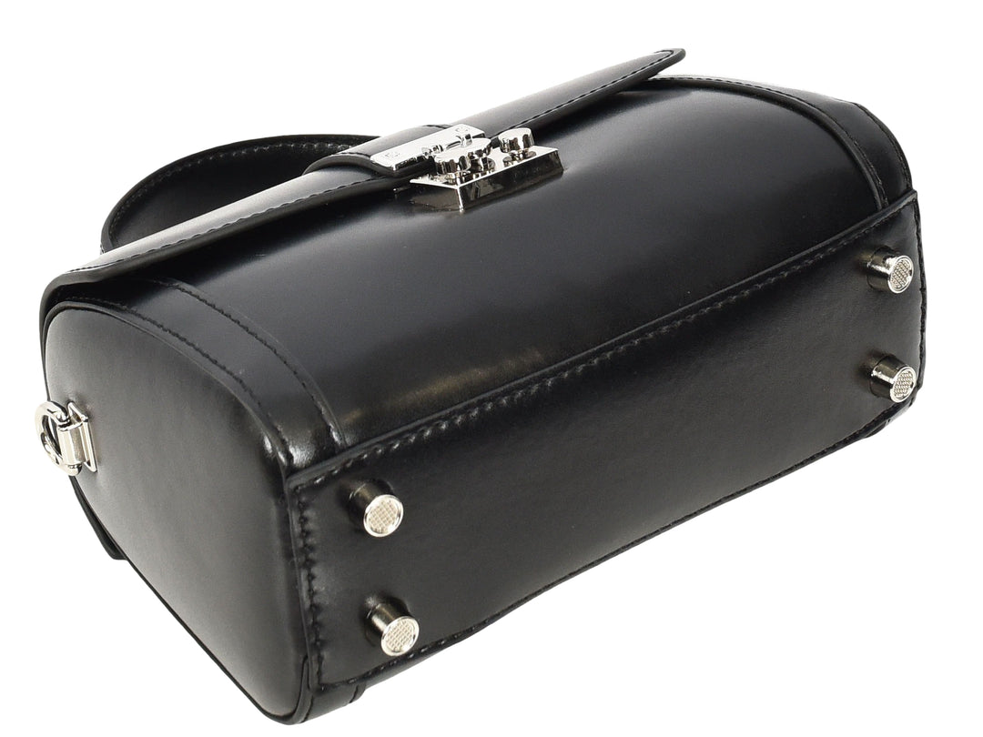 Women's Glazed Leather Handbag Mini Size Fashion Bag Top Handle HOL2613 Black