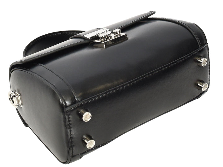 Women's Glazed Leather Handbag Mini Size Fashion Bag Top Handle HOL2613 Black